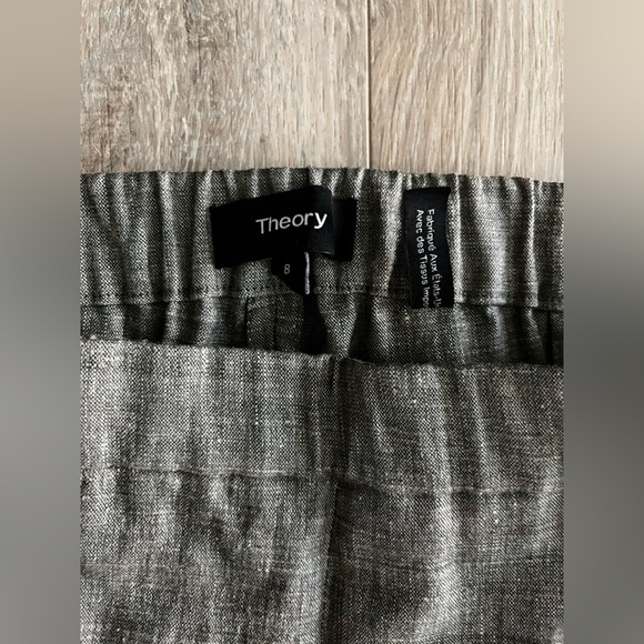 Theory Women’s Organic Linen Basic Pull-On Pants Melange Eco Sharkskin - Size 8 - Picture 3 of 7